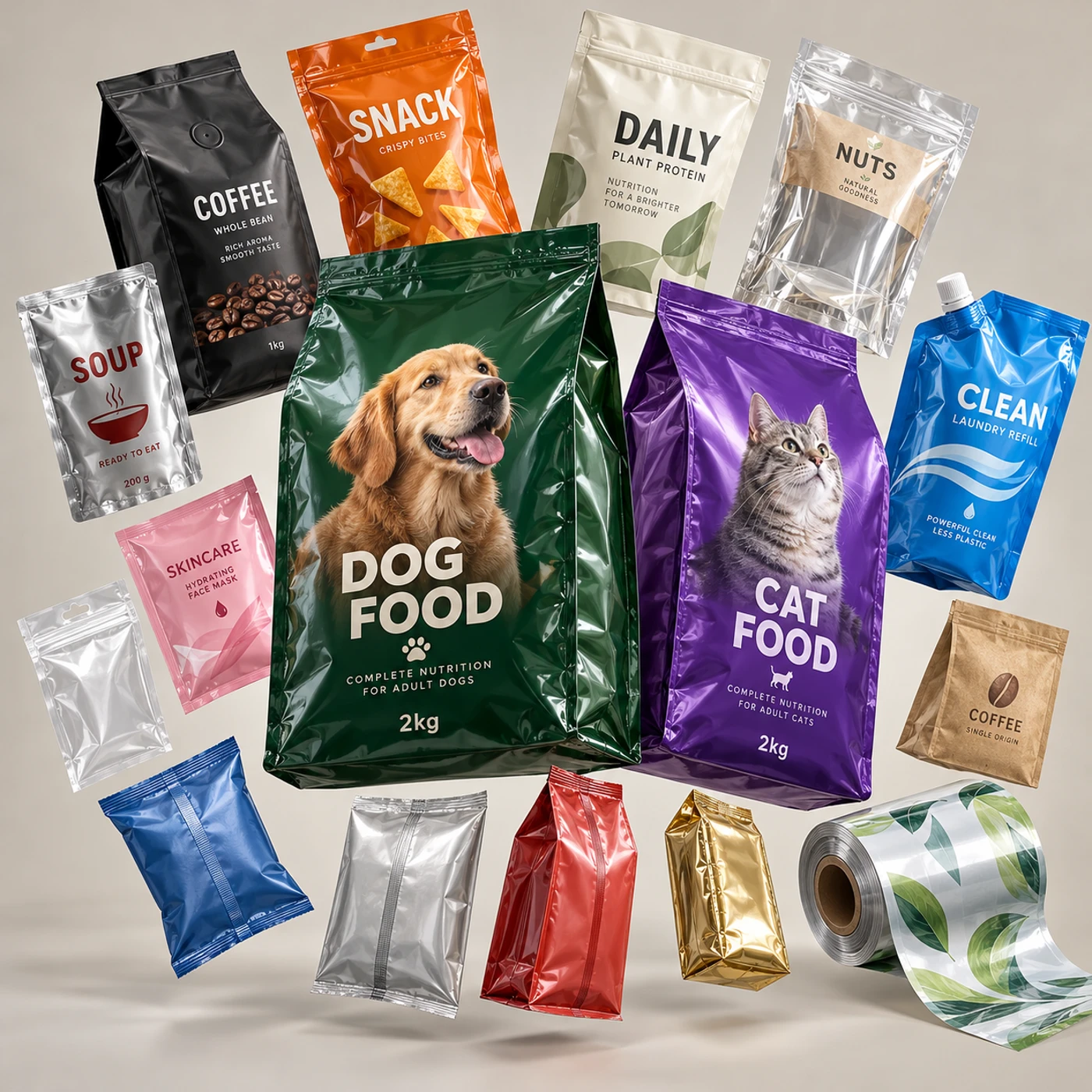 Flexible packaging family for snacks, coffee, pets, personal care and household products